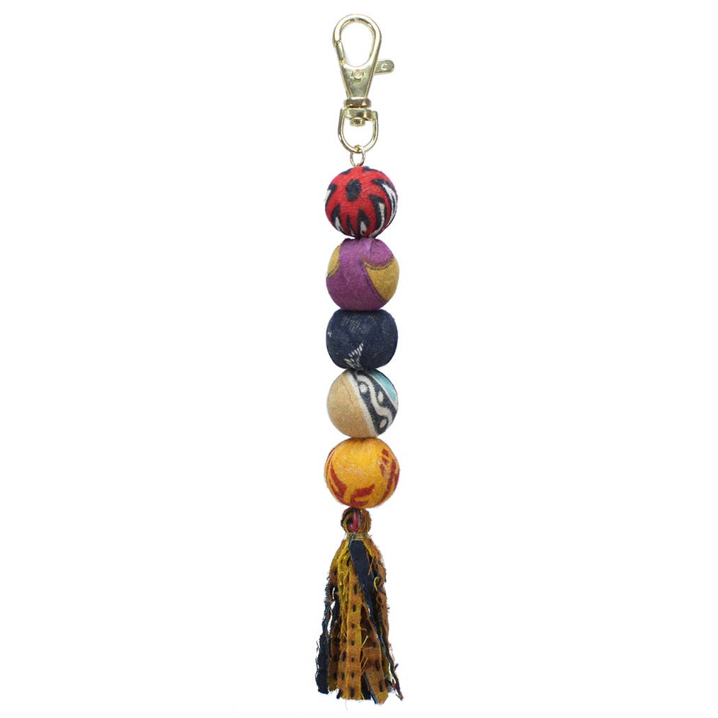 WorldFinds - Wholesale Keychain - Women's - Kantha Bead & Fringe Keychain Bag Clip1