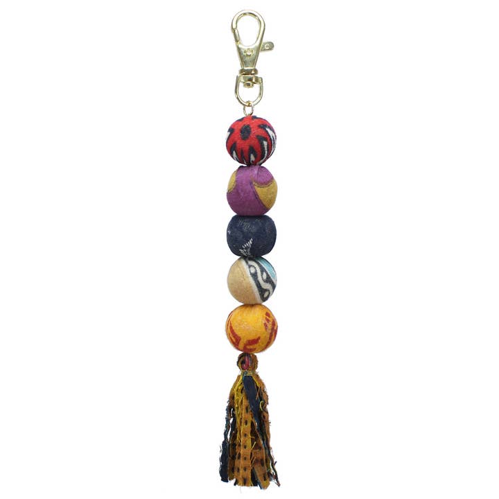 WorldFinds - Wholesale Keychain - Women's - Kantha Bead & Fringe Keychain Bag Clip1