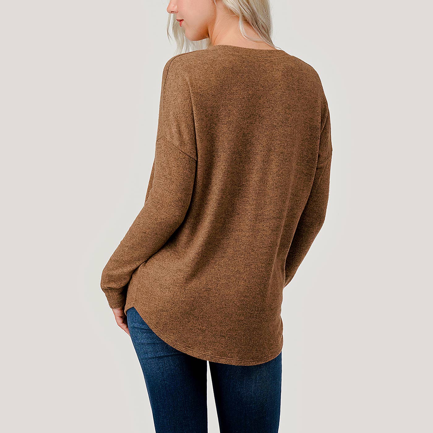 Heimious - Wholesale Knit Top - Women's - Long Sleeve V-neck Brushed Knit Top, 273888