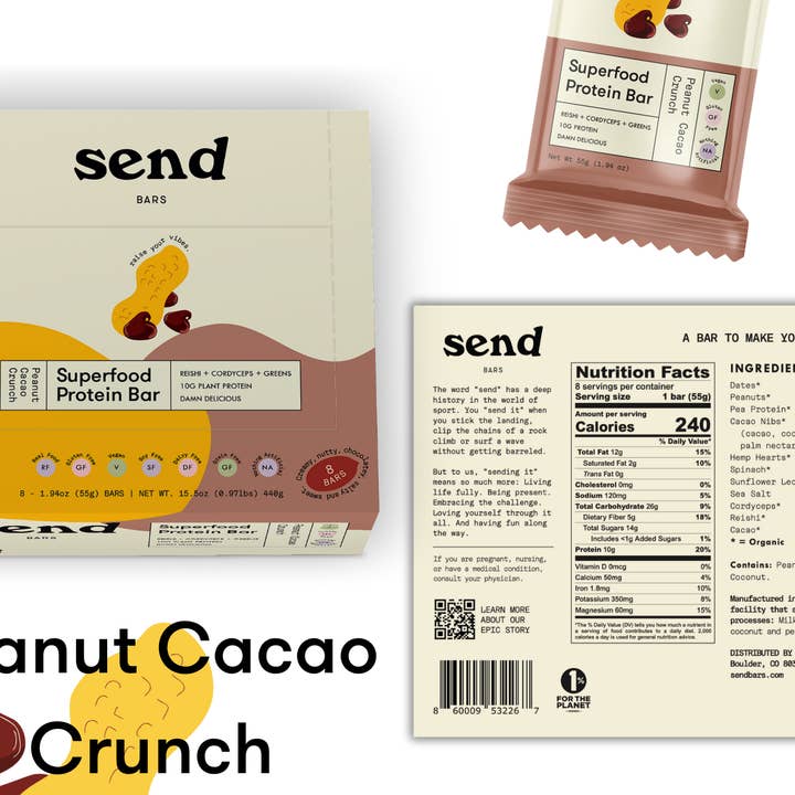 Send Bars - Wholesale Snack Bar - Peanut Cacao Crunch - Single Caddy (8 bars)