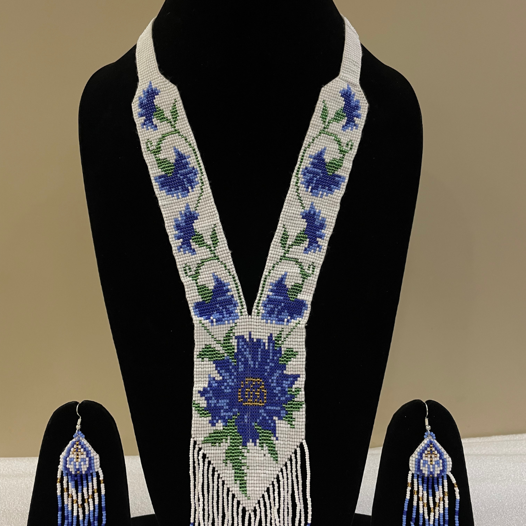 House of Kraft - Wholesale Jewelry Set - Floral Jewelry Set | Beaded Jewelry | White And Blue Jewelry2
