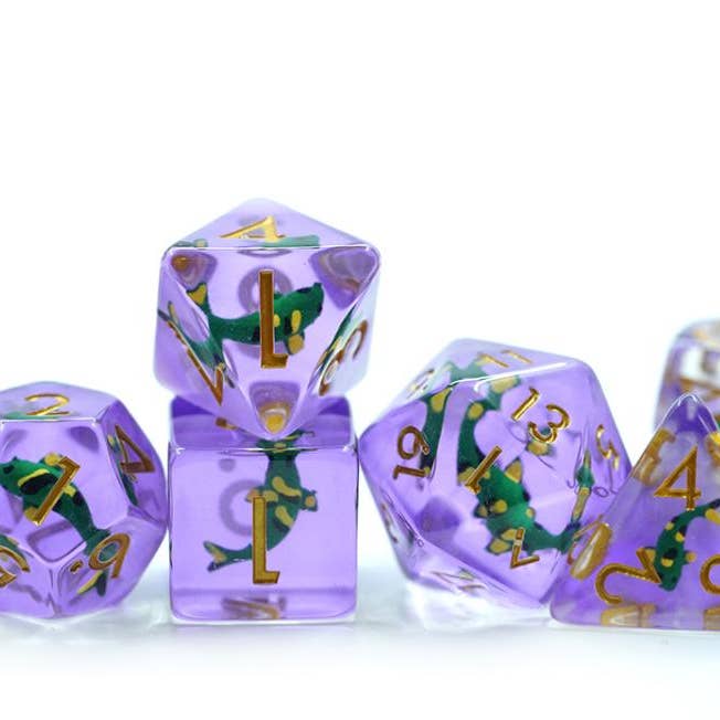 Paarse Groen/Gele Koi 7-delige Dobbelsteenset voor wholesale door DnD Emporium Co