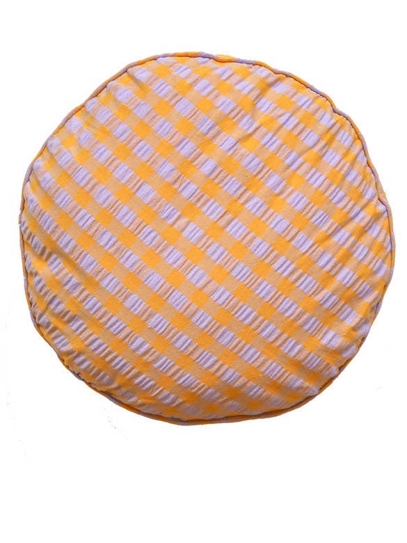Kumquat Bloom Seersucker Round Cushion for wholesale by Mosey Me