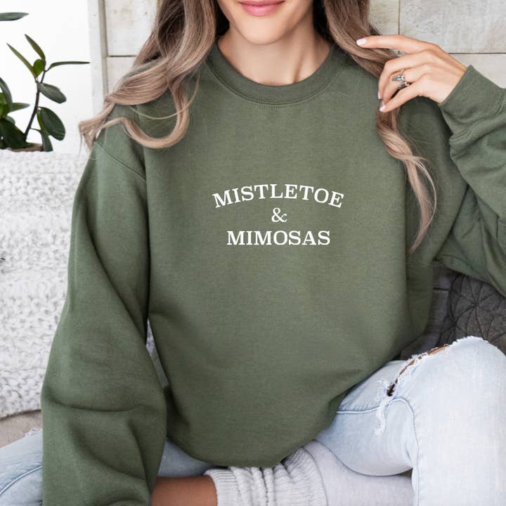 Camisola de Natal "Mistletoe & Mimosas", Suéter Verde por atacado de Hunter Kouture