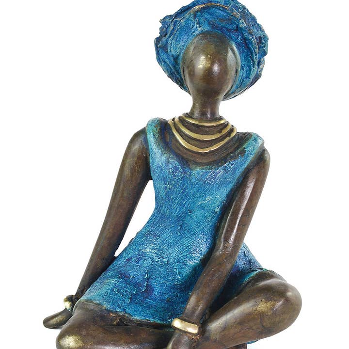 Swahili | AFRICAN MODERN - Wholesale Sculpture - La Femme en Bleu Burkina Bronze Sculpture3