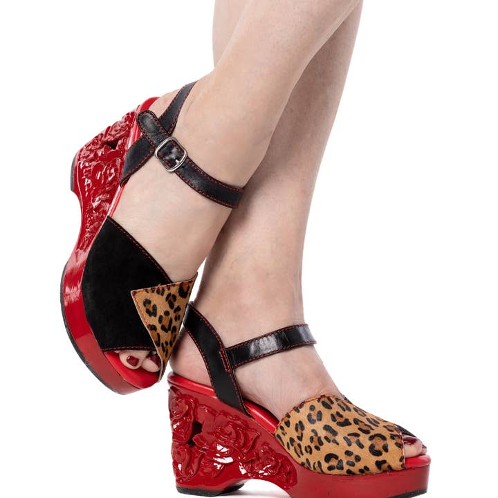 Lucky Lou Shoes - Wholesale Platform Heels - Women's - the Momento Mori - in Black and Leopard on Red5