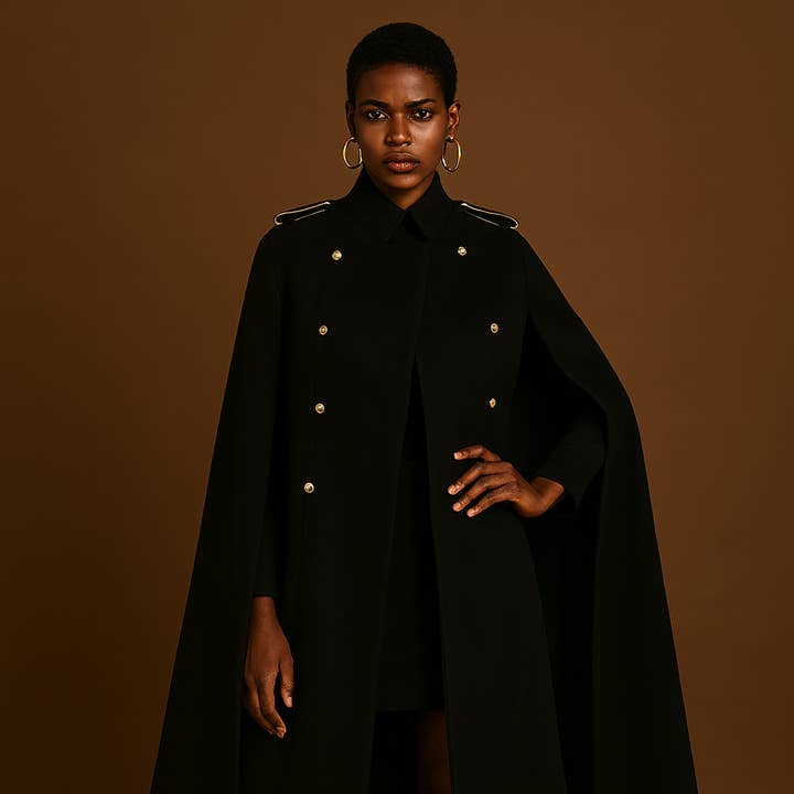 Wool Turtlenecked Black Cape for wholesale by Rossario George