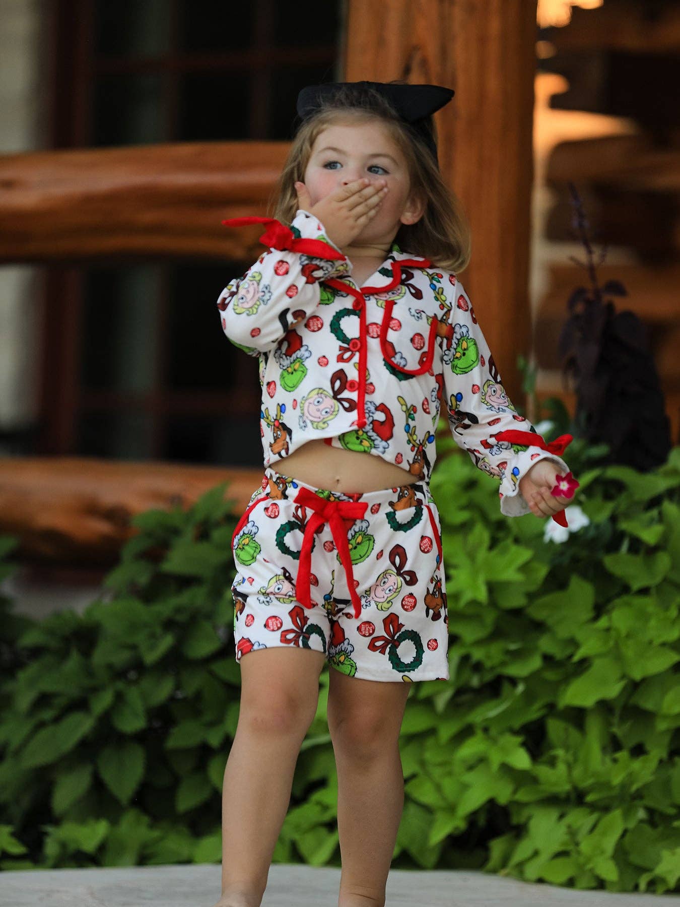 Rylee Faith Designs - Wholesale Sleepwear Set - Kids - Christmas Wreath Character Print Girls Pajama Set3
