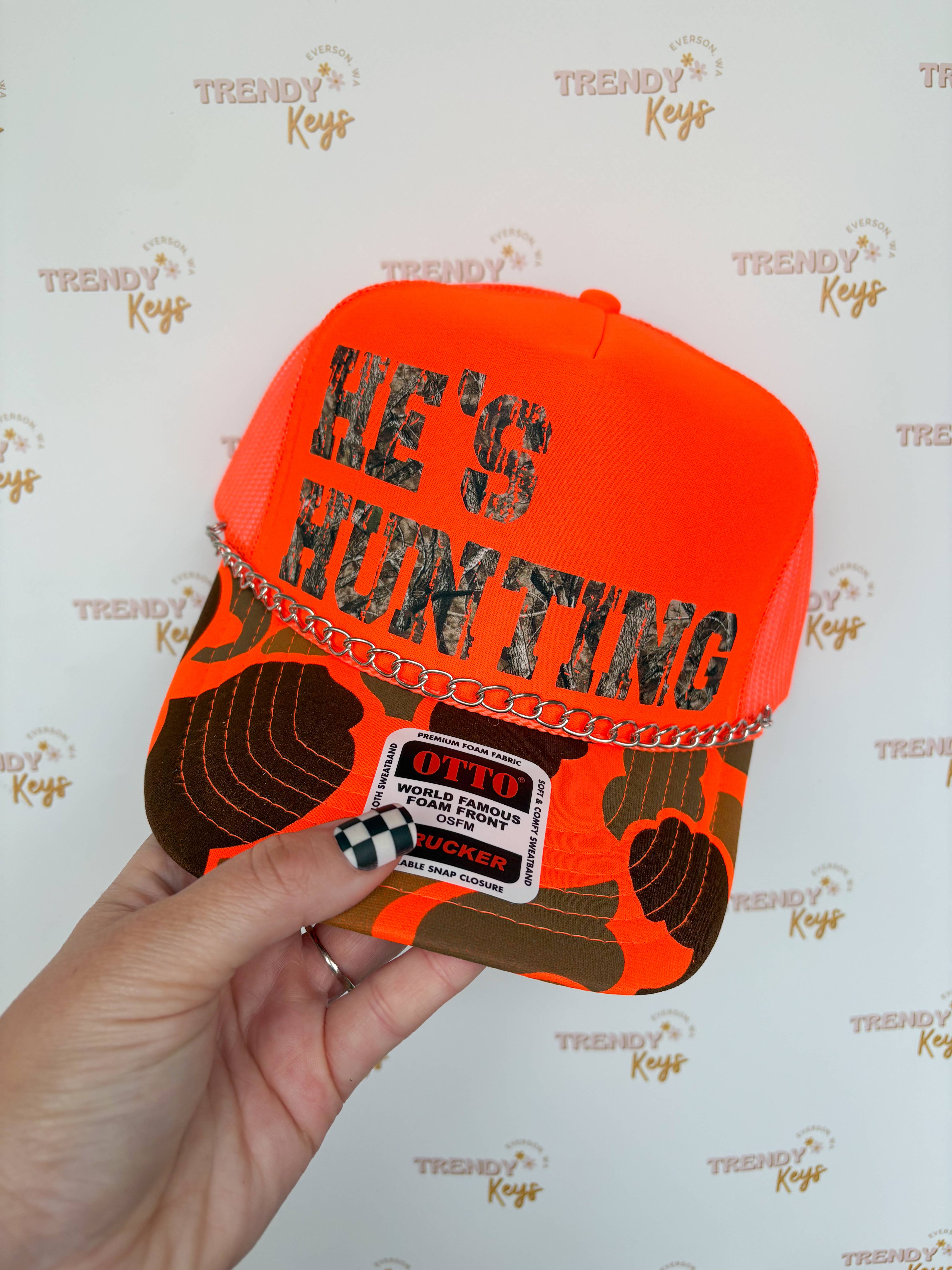 TrendyKeys - Wholesale Trucker Hat - Unisex - "He's Hunting" Trucker Hat