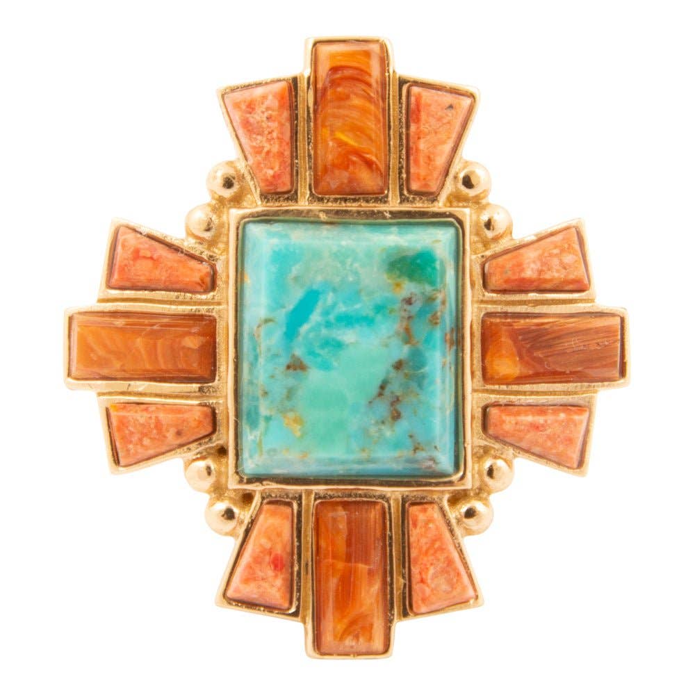 Barse Jewelry - Vente Bague de cocktail/de cérémonie - Bague de déclaration dorée en turquoise bleu Santa Fe et opale cuivrée3