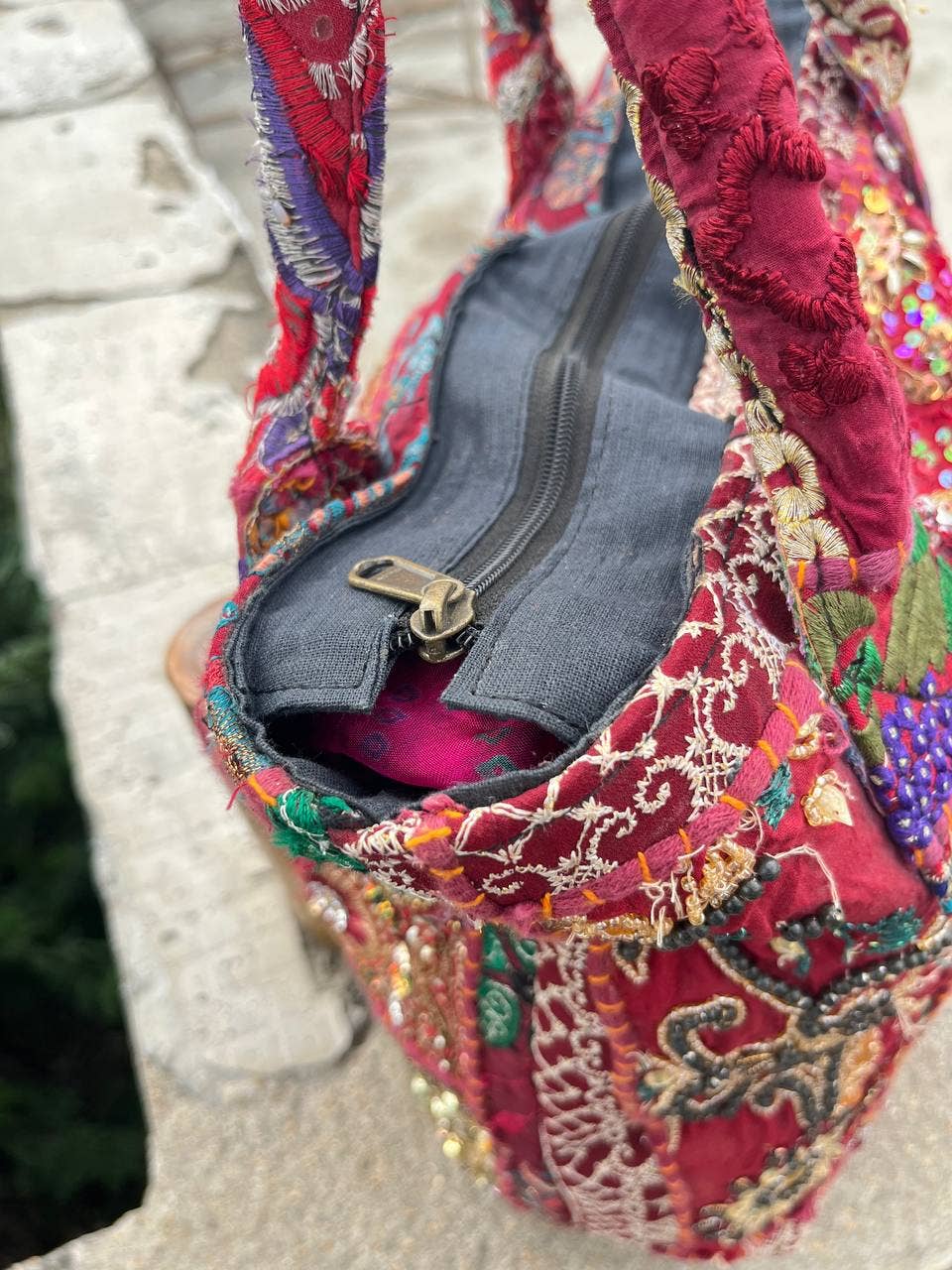 bhavnas boutique - Wholesale Shoulder Bag - Women's - Woman's Khambaadiya Beads Work Zari Work Medium Shoulder Bag5