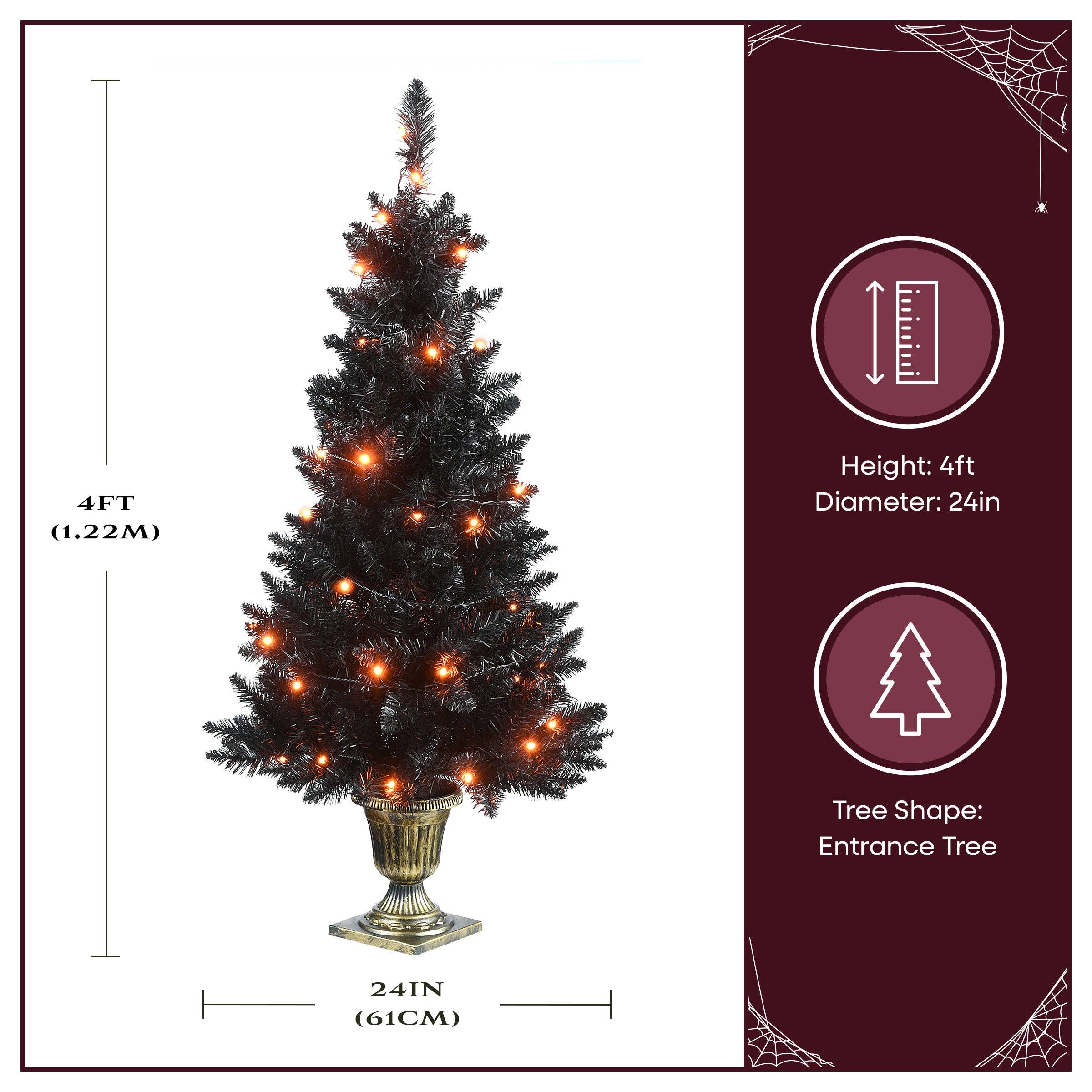National Tree Company - Wholesale Artificial Christmas Tree - 4 ft. Black Entrance Tree with String of Orange Lights, Plug-In3