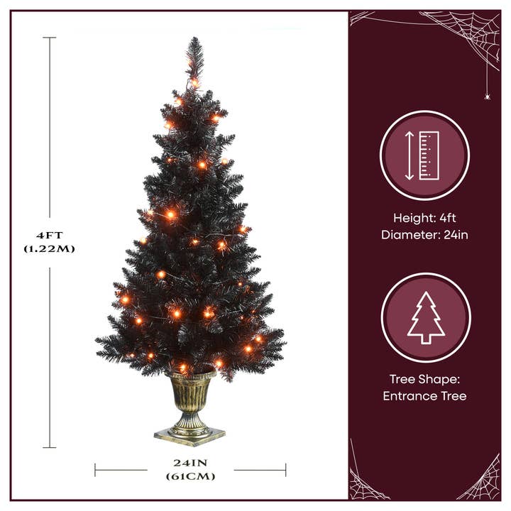National Tree Company - Wholesale Artificial Christmas Tree - 4 ft. Black Entrance Tree with String of Orange Lights, Plug-In3