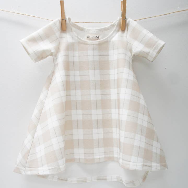 Jurk - Baby/peuter/kinderen - Chickadee Swing Dress, bruine plaid voor wholesale door Willbirdbaby