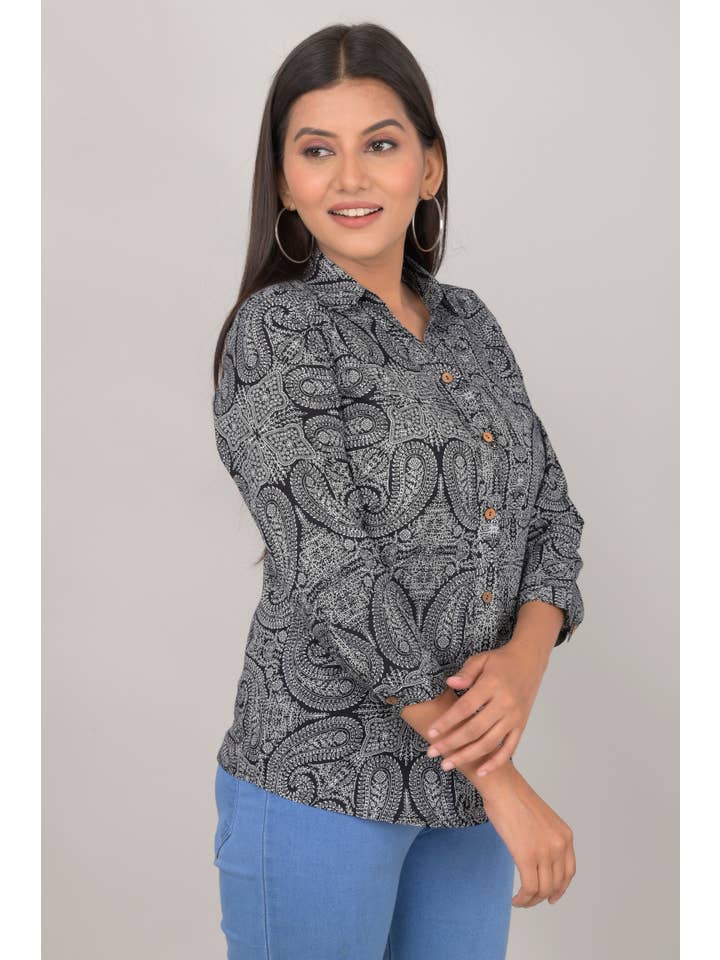 Riddhi Siddhi - Vendita all'ingrosso Camicia button down - Donna - Camicie etniche da donna con stampa paisley