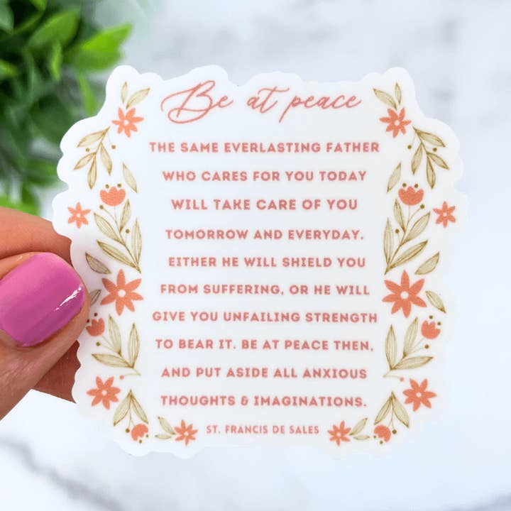 Be at Peace Vinyl Sticker for wholesale by Just Love Prints - Catholic Stickers & Gifts