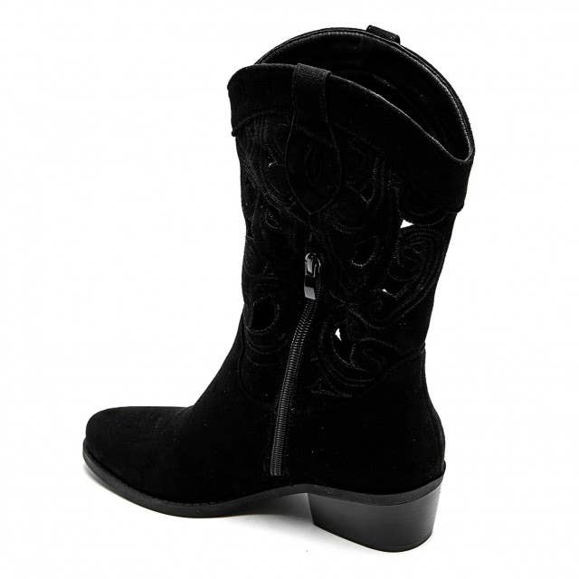 No Doubt Shoes - Wholesale Cowboy Boots - Women's - WOMENS CUT OUT DETAIL EMBROIDERED BLOCK HEEL COWBOY BOOTS