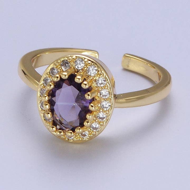 Micro Pave Oval Purple Amethyst Cubic Zirconia CZ Adjustable Gold Ring S248 and other Purchase Wholesale amethyst ring. Free Returns & Net 60 Terms on Faire trending on Faire.