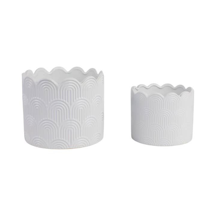 Sagebrook Home - Wholesale Plant Pot - 6/8 in. White Stoneware Arch Planters (Set of 2)