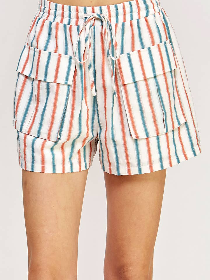 Pantalones cortos de algodón a rayas con bolsillo frontal para venta al por mayor de Strut & Bolt