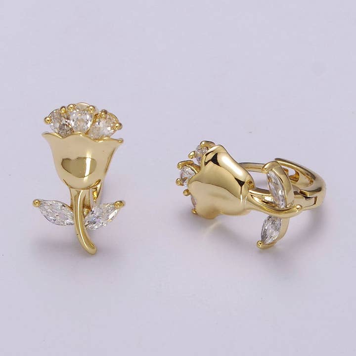 Gold English Rose Huggie Earrings T218 for wholesale by Aim Eternal