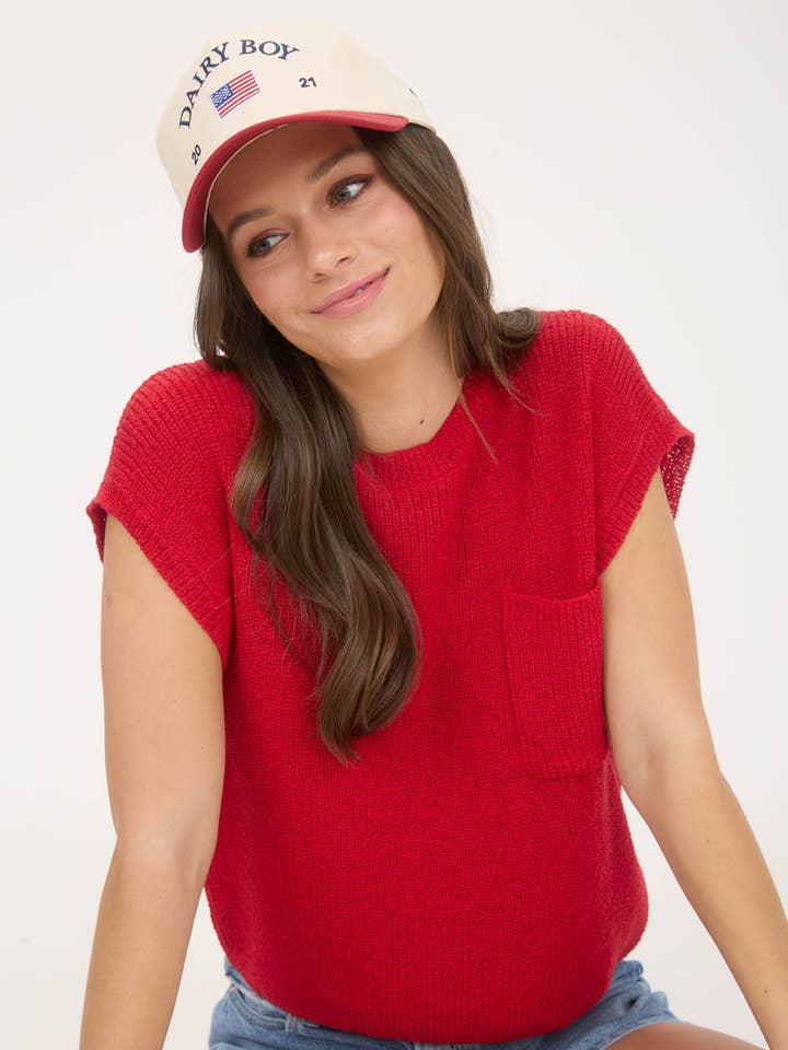 Blu Pepper - Wholesale Knit Sweater - Women's - CREWNECK SHORT SLEEVE BATWING SWEATER WITH POCKET