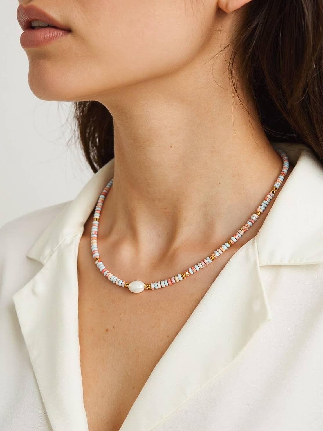 Multi Colored Swank Non-Tarnish Boho Beaded Pearl Necklace for wholesale on Faire1