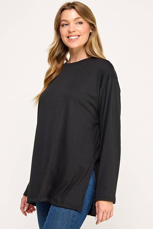 Chris & Carol Apparel - Wholesale Tunic - Women's - silver7012T-SIDE SLIT LONG SLIVE TOP6