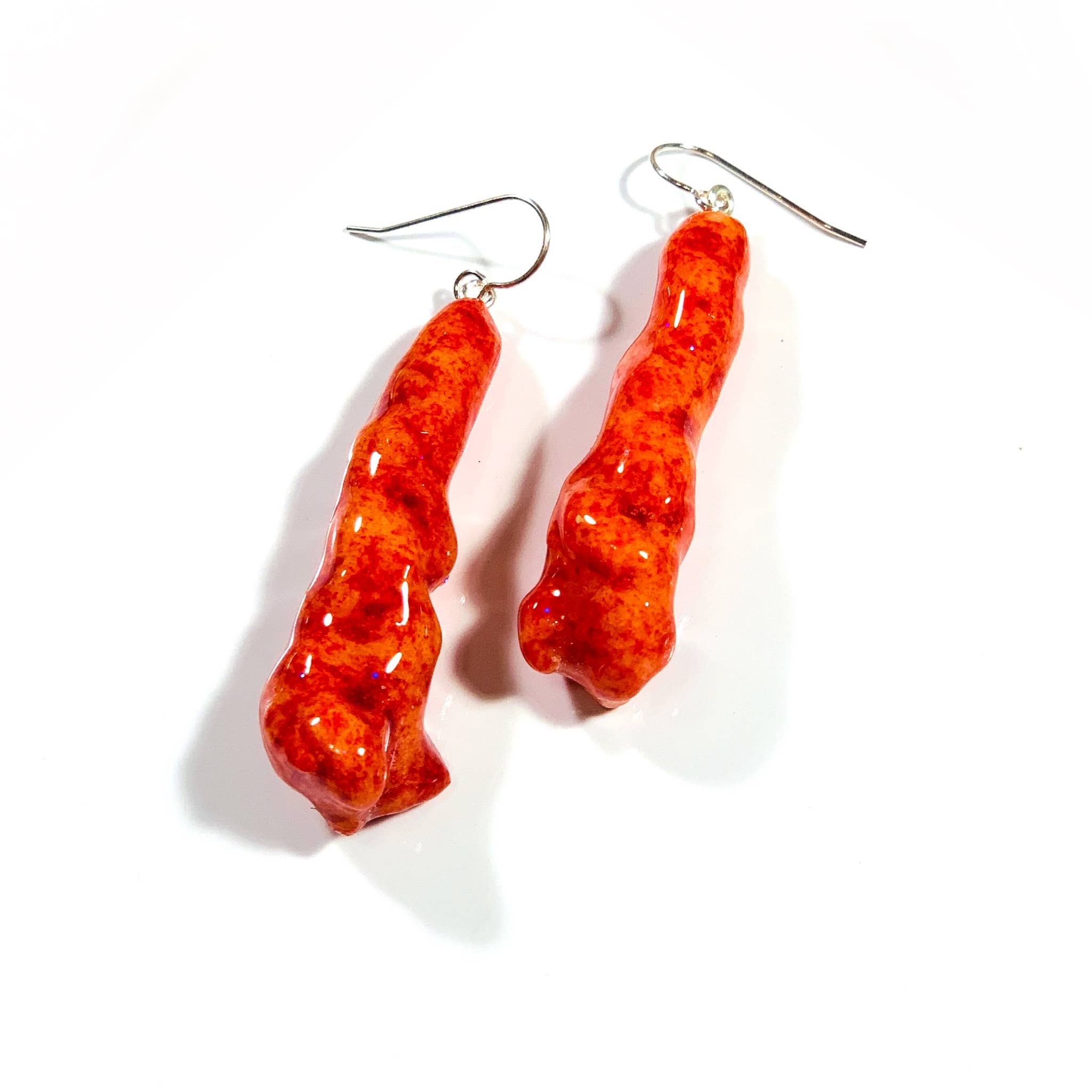 Glitterlimes - Wholesale Hangende/ronde oorbellen - Hot Cheeto Oorbellen - Snack sieraden