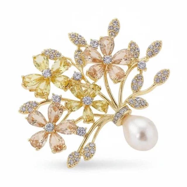 Vintage Floral Zircon and Pearl Brooch for wholesale by Angel Barocco