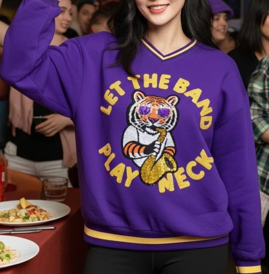 Sash Clothing Bar - Wholesale T-Shirt - Women's - Let the Band Play Neck Sequin Game Day tiger Sweatshirt0