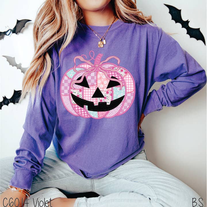 Bama Screens - Wholesale Graphic Sweatshirt - Women's - Preppy Floral Pink Pumpkin #BS83884