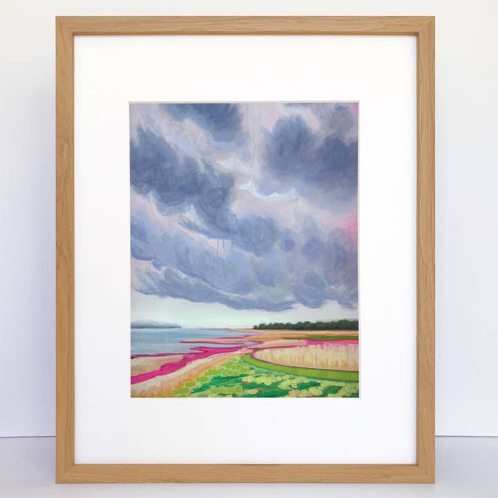 Rainy Clouds Over Colorful Fields Landscape Art Print for wholesale by Catherine Freshley Art