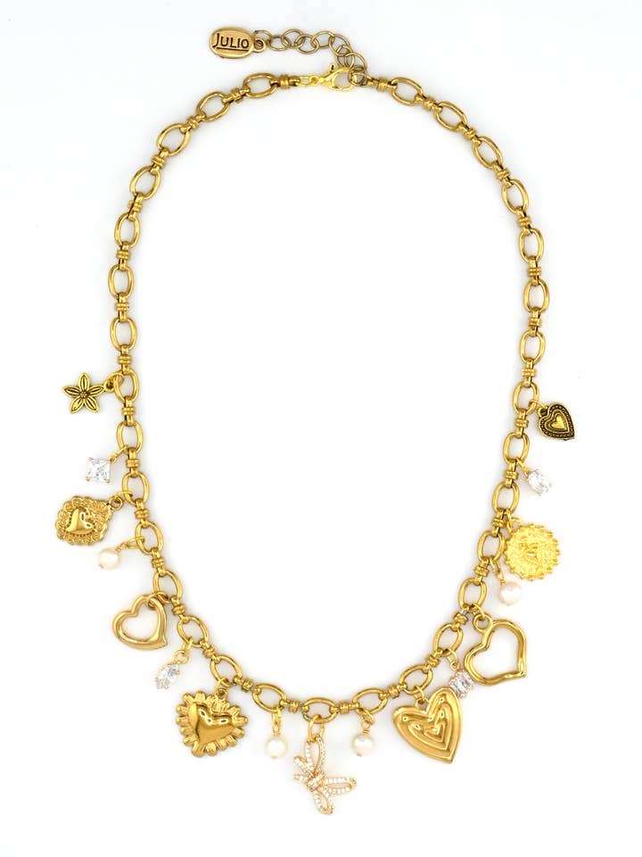 Colar Charm de Corniso com Pérolas e Acentos de Zircónia Cúbica por atacado de Julio Designs