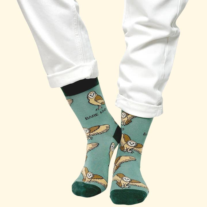 Bare Kind Socks – wholesale Socks – Unisex – Barn Owl Socks | Bamboo Socks | Green Socks | Farm Socks5