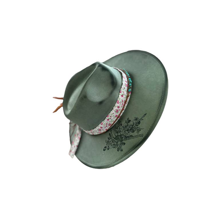 Wild Indigo - Wholesale Cowboy Hat - Women's - Floral Revolver Burnt Hat Rancher Cowboy