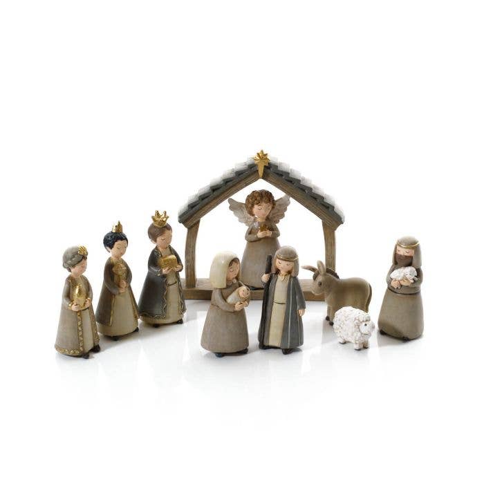 Langs – Großhandel Weihnachtskrippen-Deko – Mit Liebe zu Weihnachten 10-teiliges Krippen-Set aus Harz mit Stall1