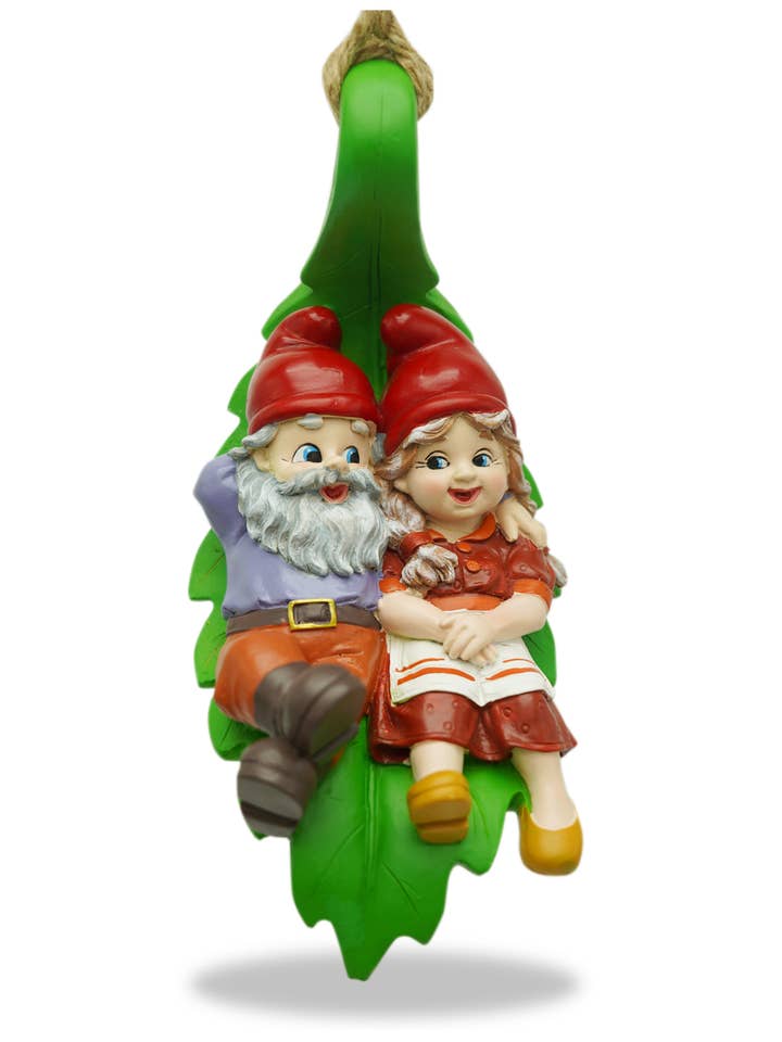 Swinging Gnomes Couple Laying On Leaf - BY MARK & MARGOT - FREE SHIPPING! for wholesale by By Mark & Margot