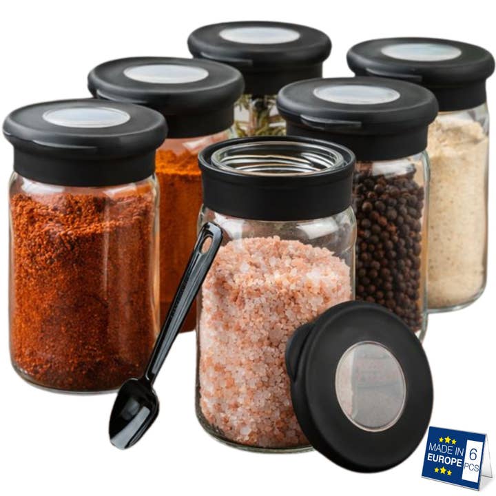 Hakan Glass Spice Jars with Spoons-Airtight Lids for wholesale by Hakan
