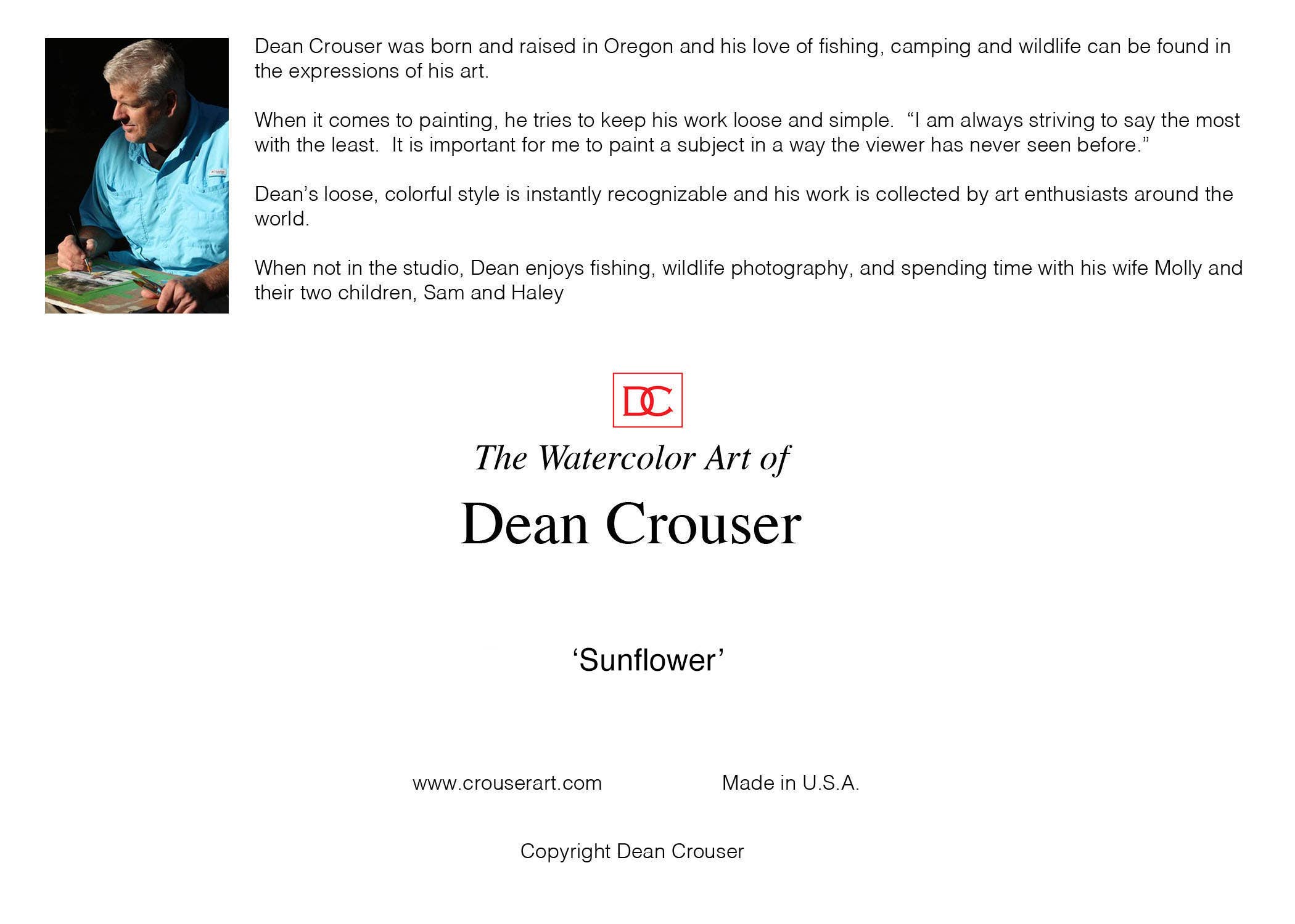 The Art of Dean Crouser Greeting Cards & Stickers - Wholesale Everyday Greeting Card - 5 x 7" Greeting Card  'SUNFLOWER'2