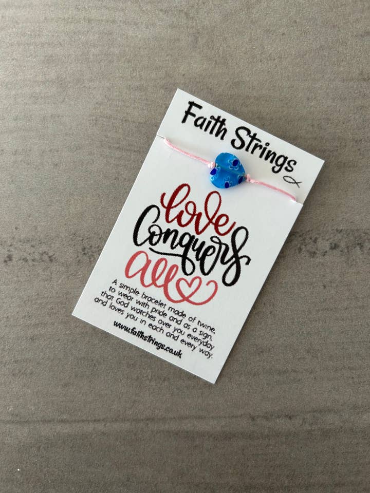 Millefiori Christian Valentine Gift Love Pink Cord Bracelet for wholesale by Faithstrings