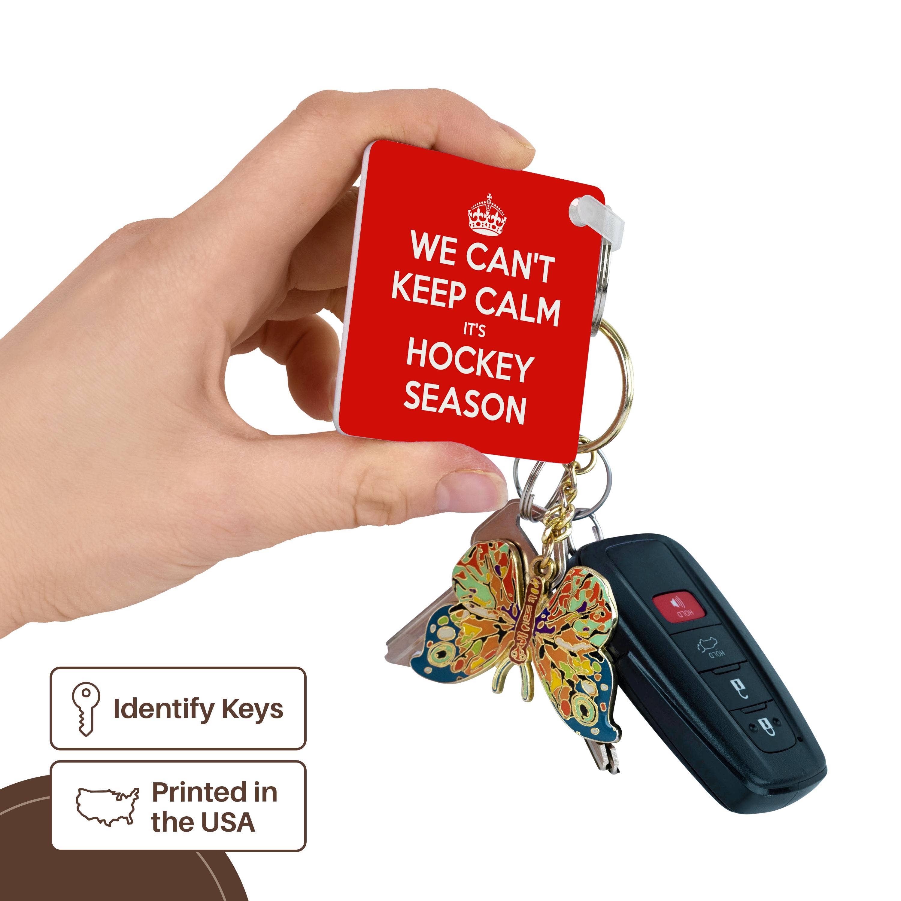 3dRose – wholesale Keychain – Unisex – 3dRose, We cant keep calm its hockey season, Red and White, Key Chain2