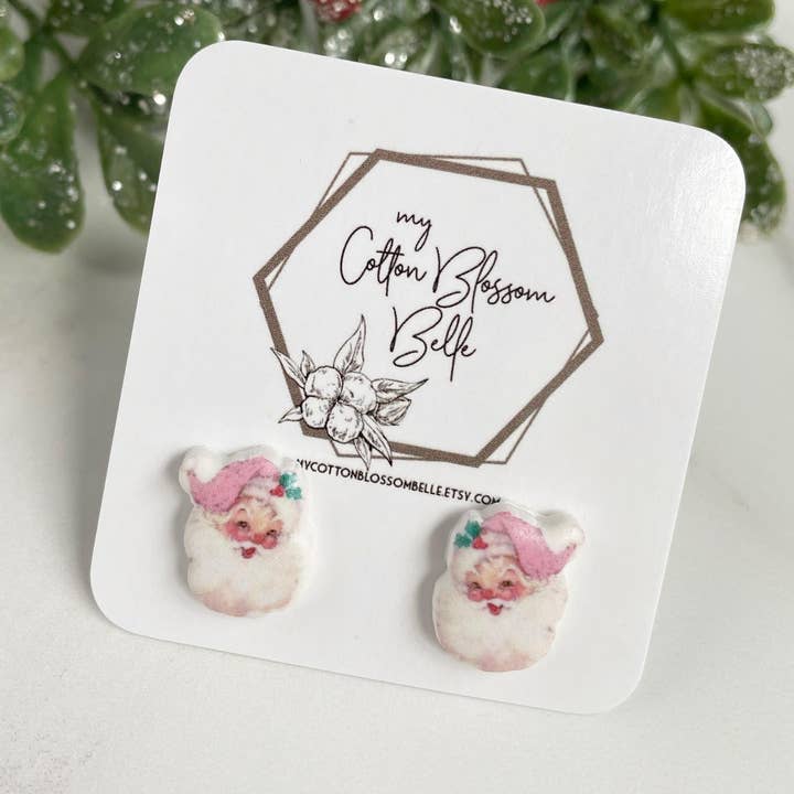 Pink Santa Studs for wholesale by My Cotton Blossom Belle