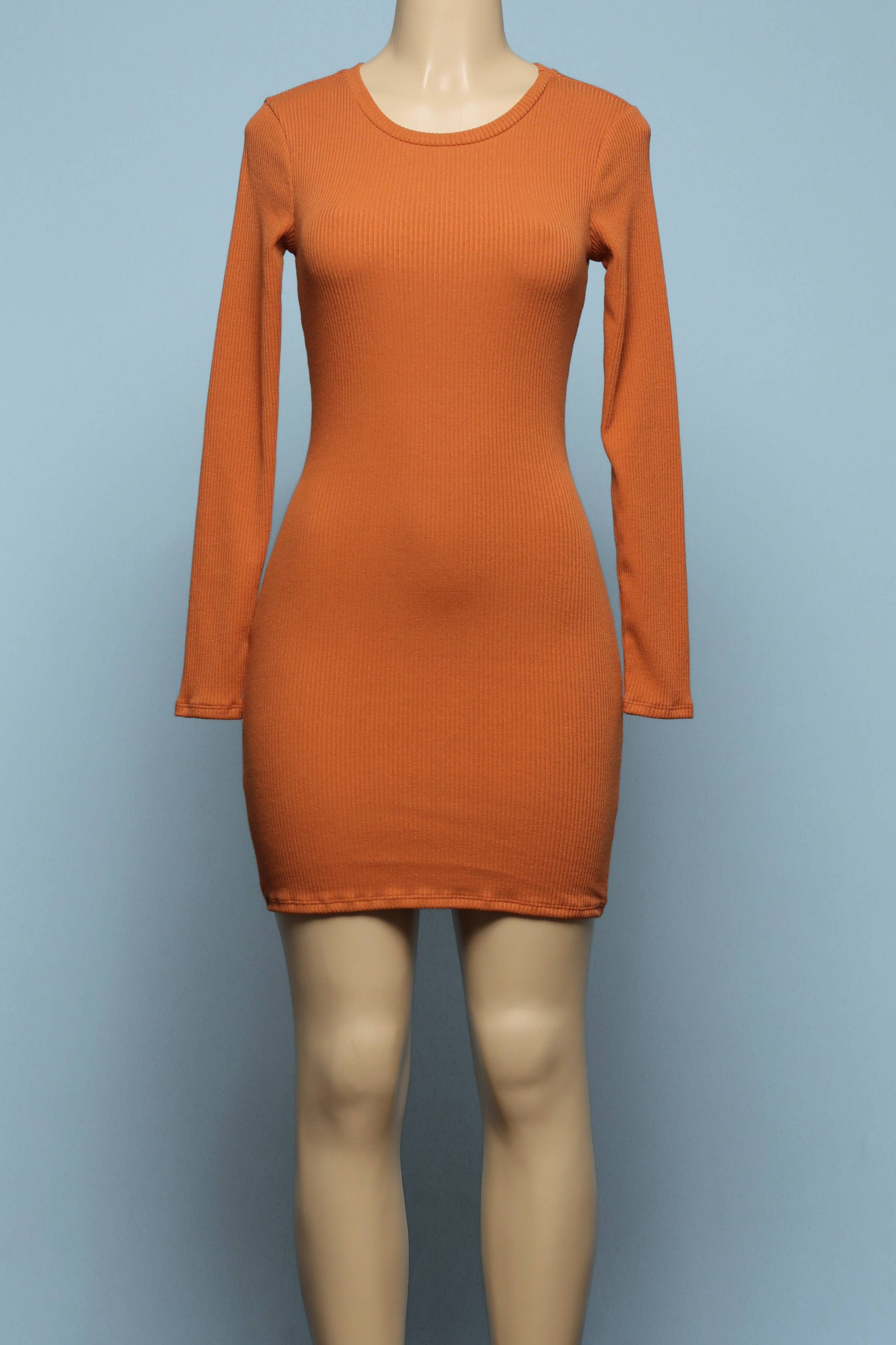 Junie - Wholesale Dress - Women's - RIB KNIT ROUND NECK LONG SLEEVE DRESS AD246712