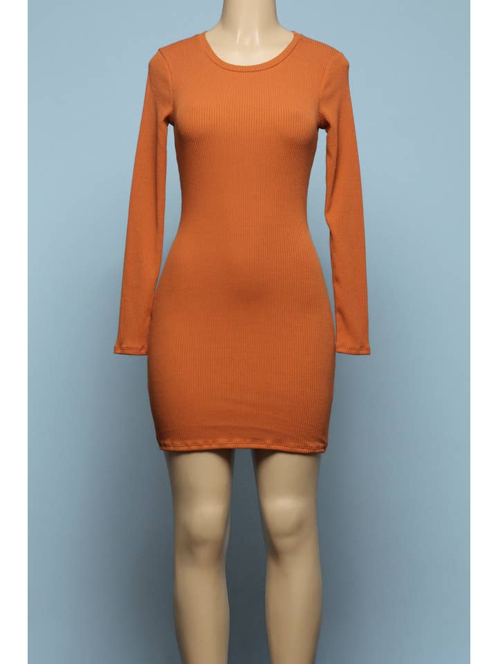 Junie - Wholesale Dress - Women's - RIB KNIT ROUND NECK LONG SLEEVE DRESS AD246712