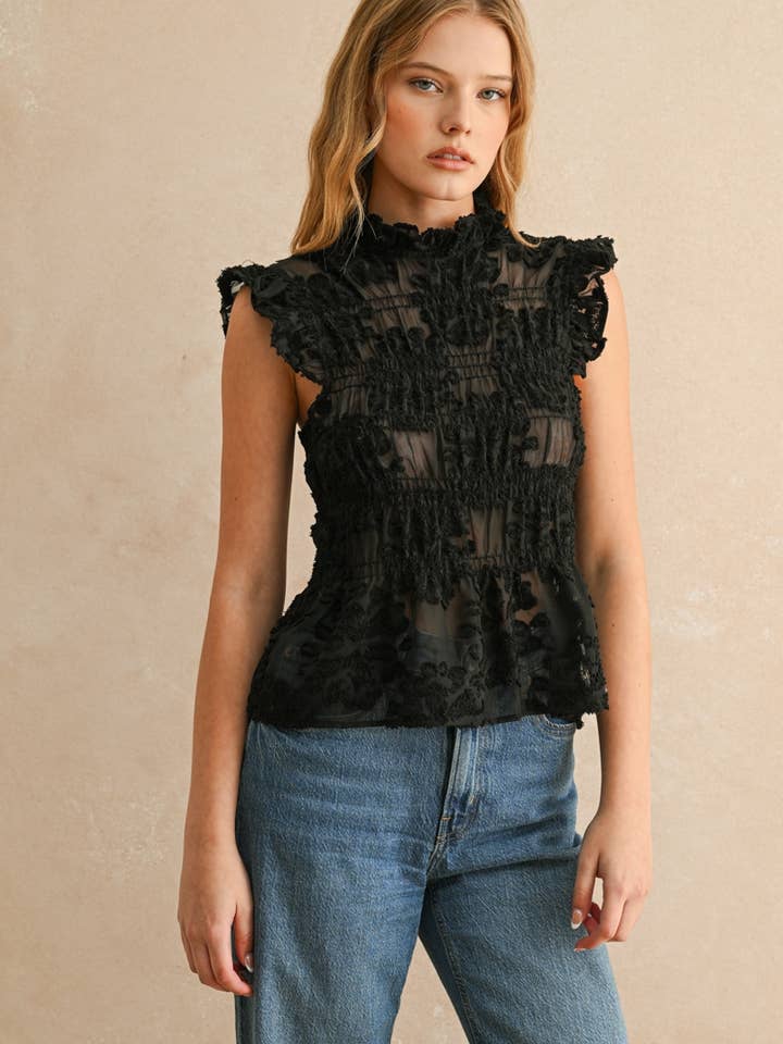 T5190 VELVET WITH LACE COMBO BLOUSE for wholesale by MIOU MUSE