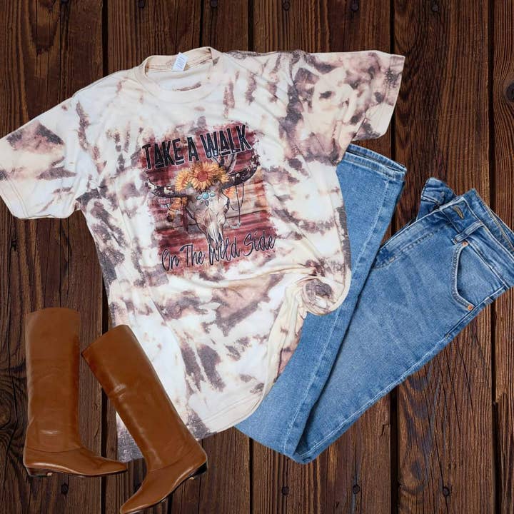 Take a walk on the wild side , acid washed shirt for wholesale by Ducky's Closet