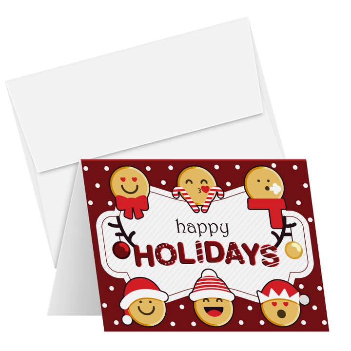 Fine Cardstock - Venta al por mayor Tarjetas de felicitación de Navidad - Tarjetas de felicitación con emojis de felices fiestas 2025, juego de 25
