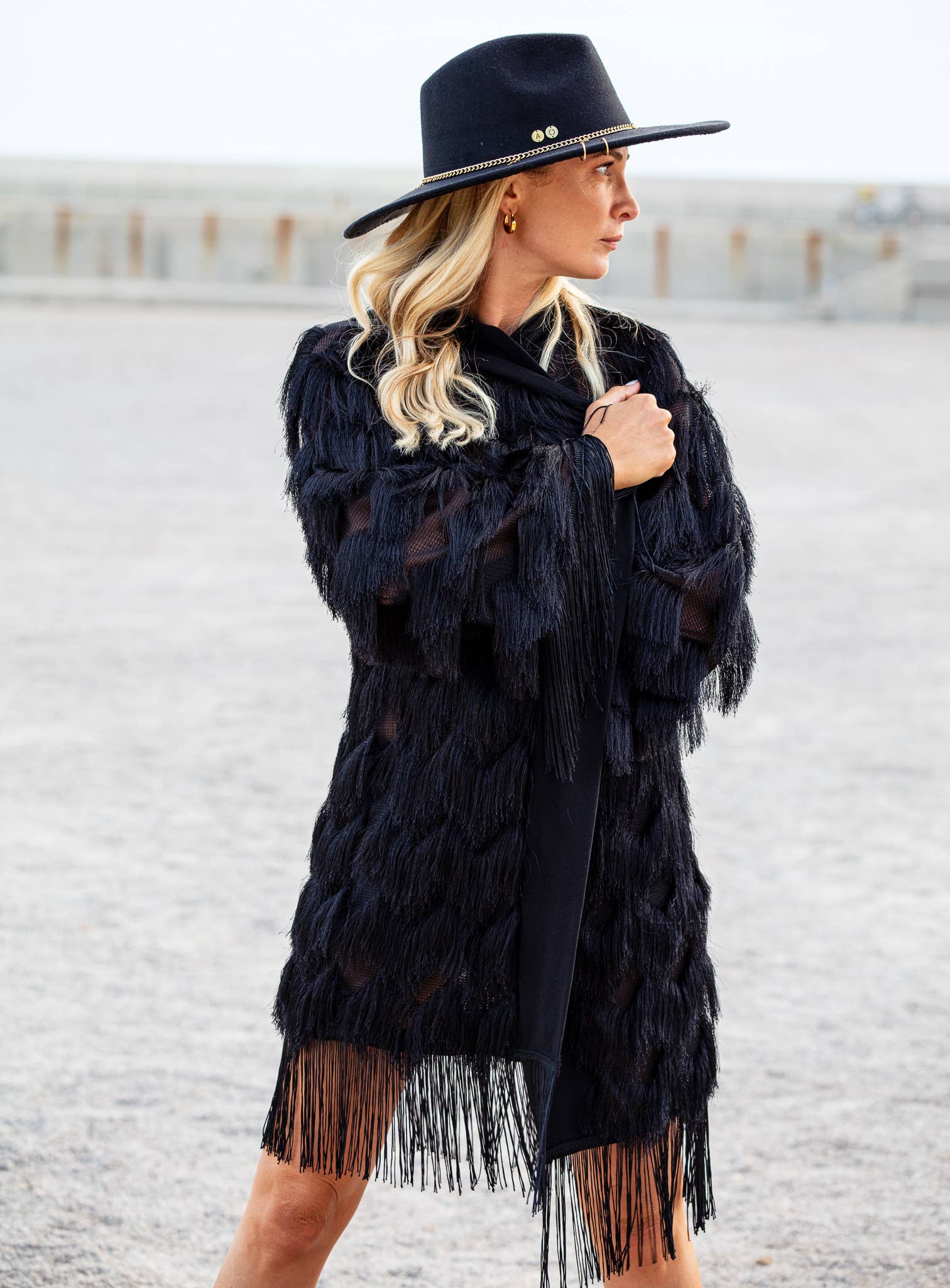 Festivo kimonos - Wholesale Kimono - Women's - The Fringed Kimono - Black - Unisex - Festival Clothing6