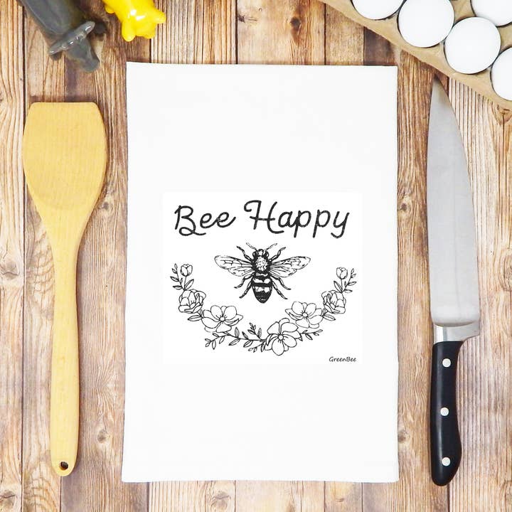 Green Bee Tea Towels - Wholesale Tea Towel - Bee Happy Dish Towel | Tea Towels | Flour Sack Kitchen Towel5